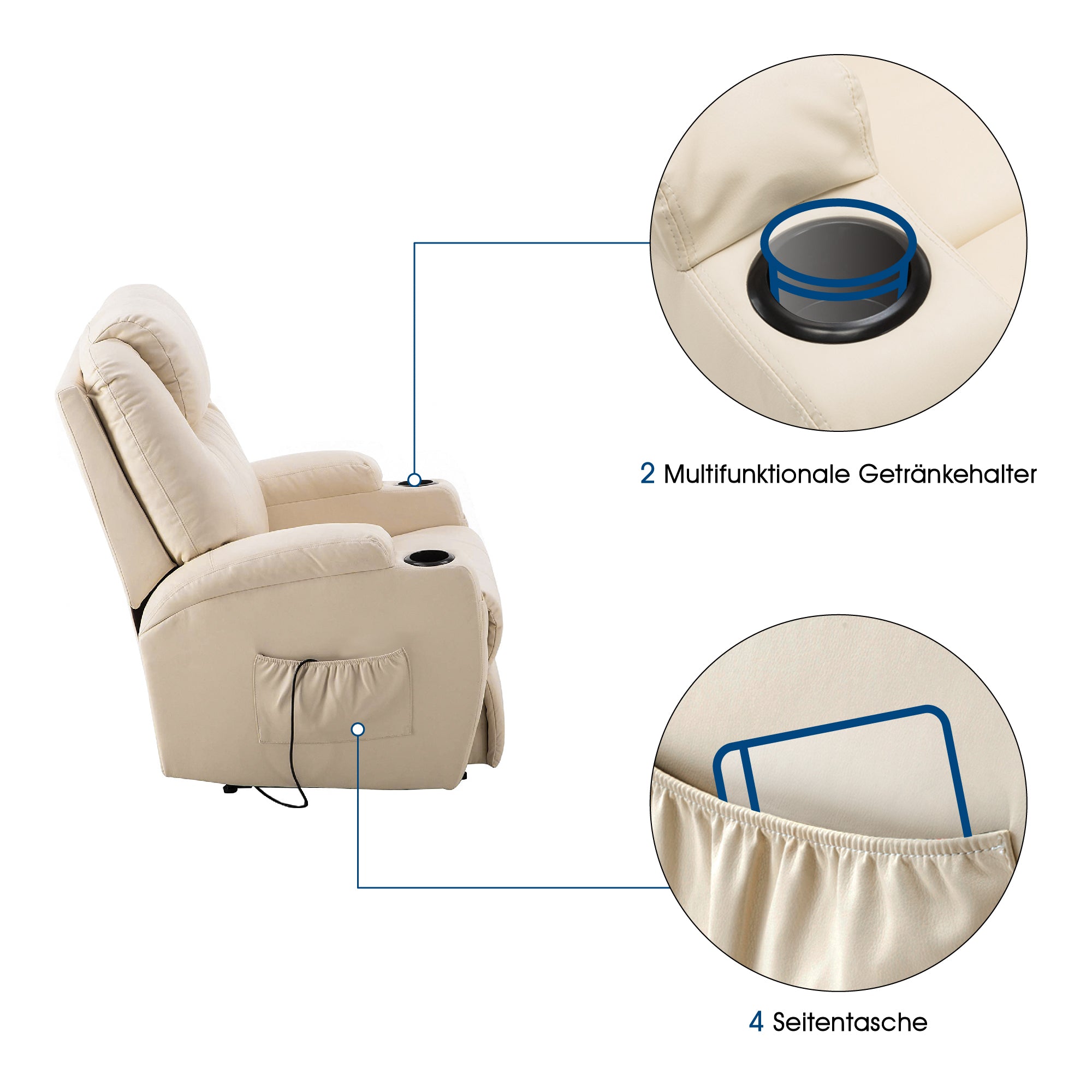 MCombo Elektrisch Relaxsessel Massagesessel Fernsehsessel Liegefunktion Vibration Heizung 7061