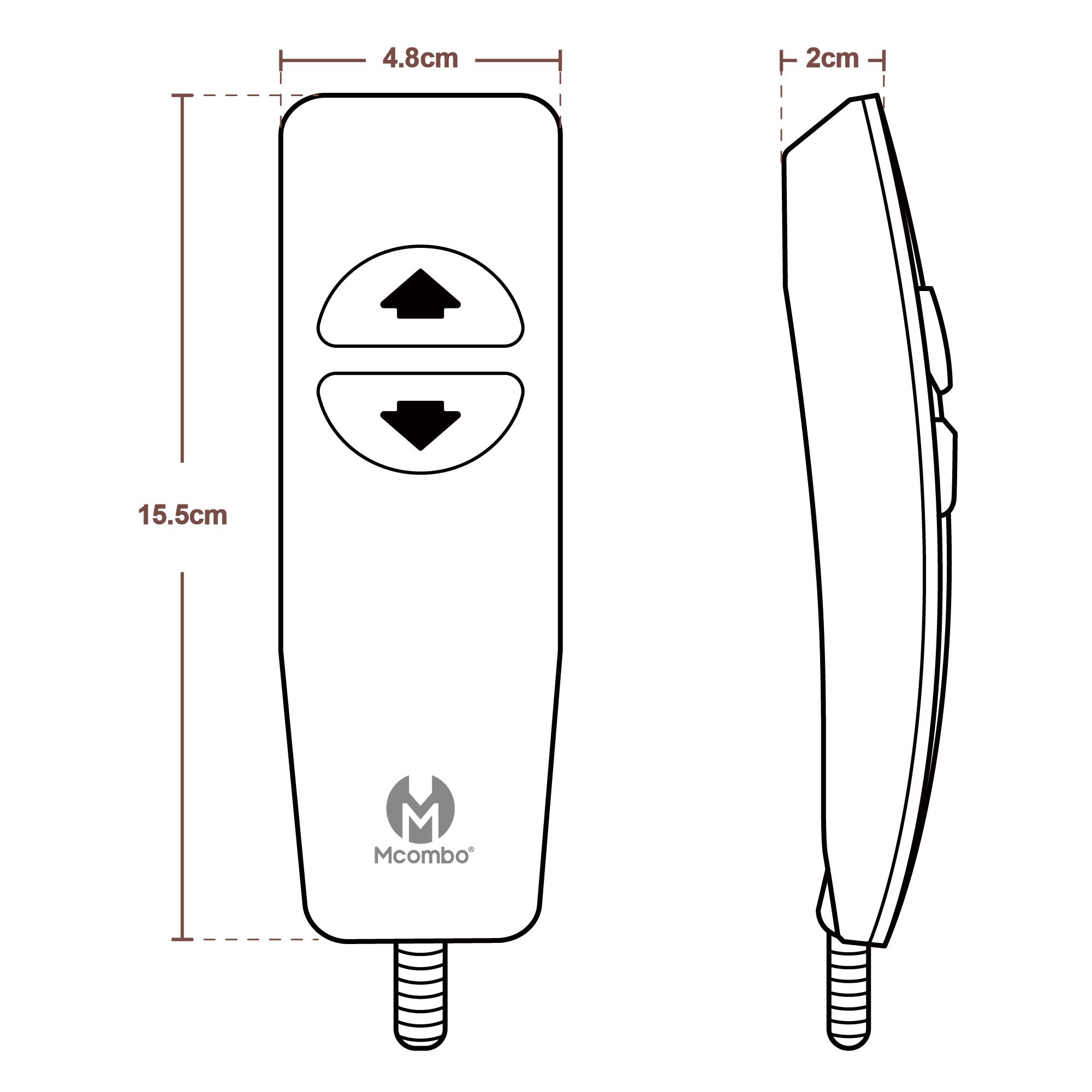 MCombo armchair accessories replacement remote control, for the recliners 7040/7288 /7286/7299/7190/ 7061 /7070, with 5-pin connection, 2 LED buttons, black, 15.5 × 4.8 × 2 cm