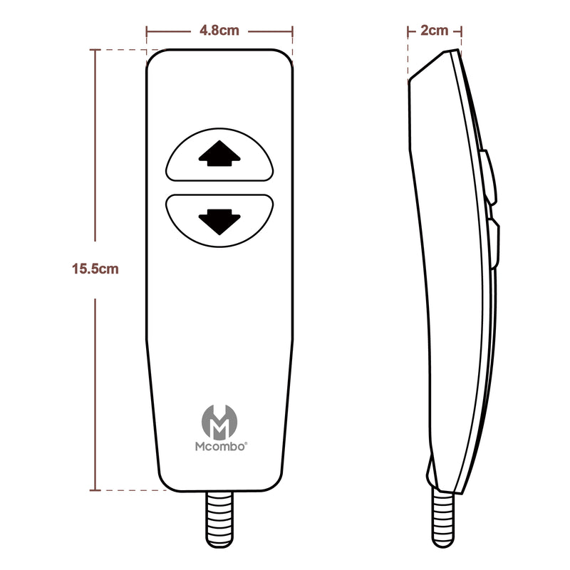 MCombo Sessel Zubehör Ersatzfernbedienung, für die Relaxsessel 7040/7288 /7286/7299/7190/ 7061 /7070, mit 5-Pin-Anschluss, 2 LED-Tasten, Schwarz, 15,5 × 4,8 × 2 cm