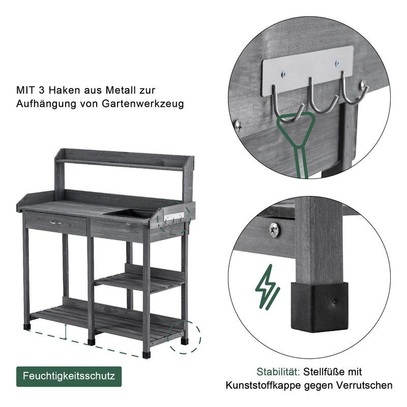 MCombo Pflanztisch Gärtnertisch Blumentisch mit Waschbecken Ablage Holz 0458