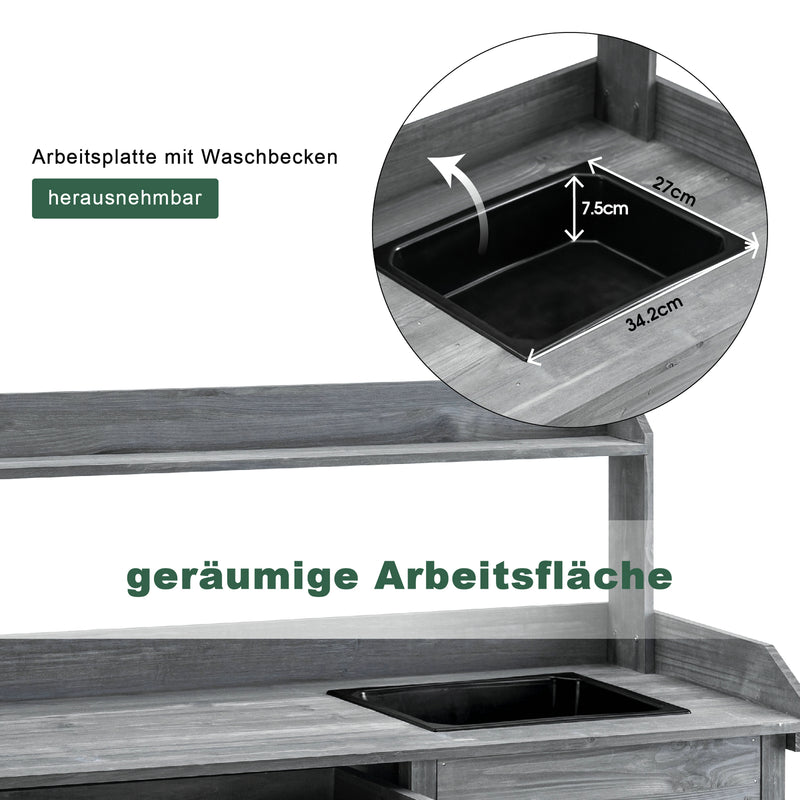 MCombo Pflanztisch Gärtnertisch Blumentisch mit Waschbecken Ablage Holz 0458