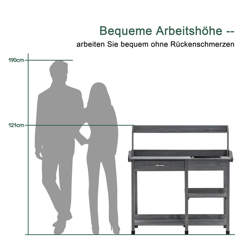 MCombo Pflanztisch Gärtnertisch Blumentisch mit Waschbecken Ablage Holz 0458