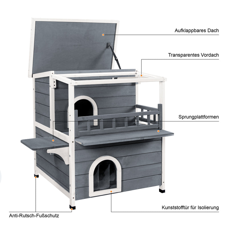 Lovupet Katzenhaus Katzenvilla Katzenhütte 2 Etagen mit Terrase Dach 0509EY