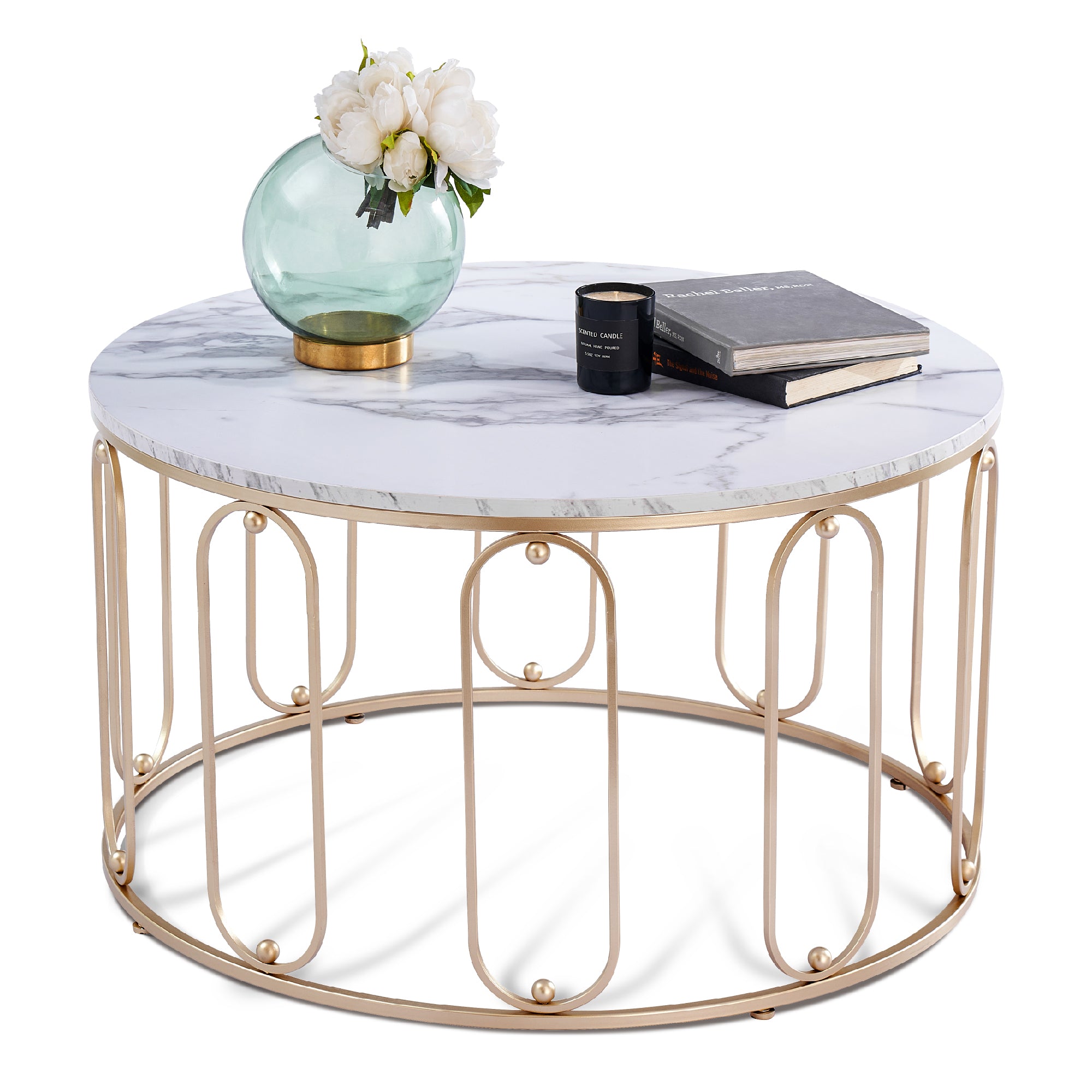 MCombo metal furniture coffee table side table round marble look/industrial style 2147 