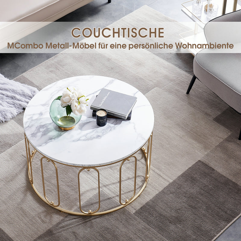 MCombo Metallmöbel Couchtisch Beistelltisch rund Marmor-Look/Industrie-Stil 2147