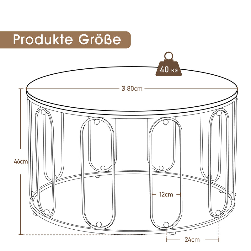 MCombo Metallmöbel Couchtisch Beistelltisch rund Marmor-Look/Industrie-Stil 2147