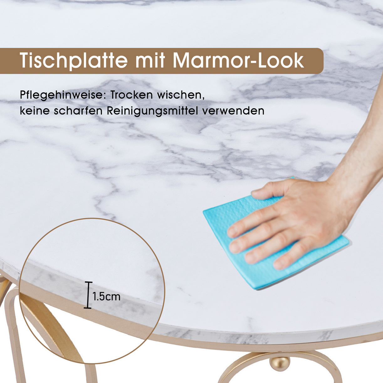 MCombo metal furniture coffee table side table round marble look/industrial style 2147 