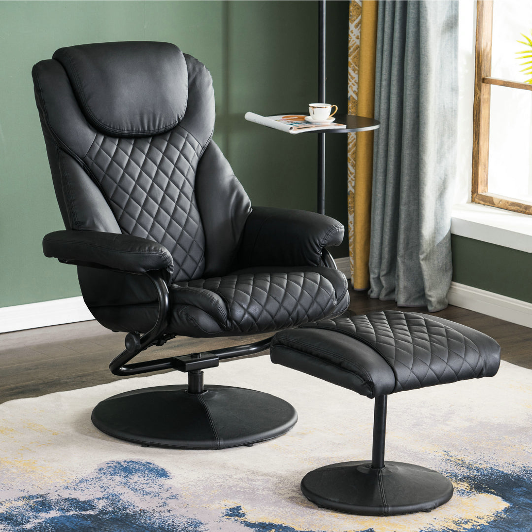 MCombo Relaxsessel Fernsehsessel TV- Sessel Drehsessel mit Fußhocker, 360° drehbar, mit Seitentasche Kunstleder-Bezug, Kariert 9022